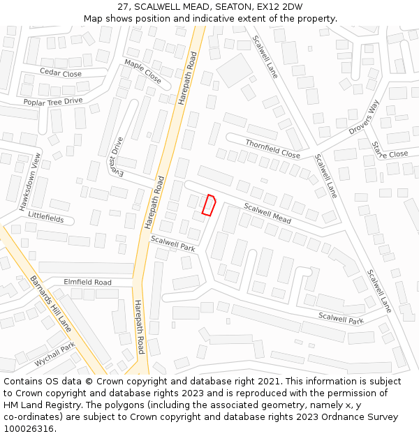 27, SCALWELL MEAD, SEATON, EX12 2DW: Location map and indicative extent of plot
