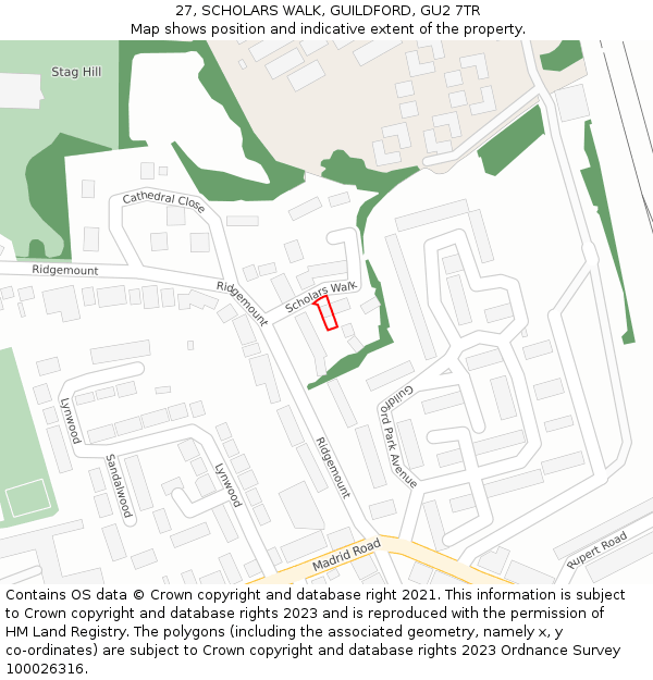 27, SCHOLARS WALK, GUILDFORD, GU2 7TR: Location map and indicative extent of plot