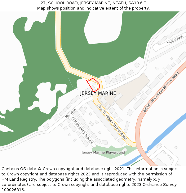 27, SCHOOL ROAD, JERSEY MARINE, NEATH, SA10 6JE: Location map and indicative extent of plot