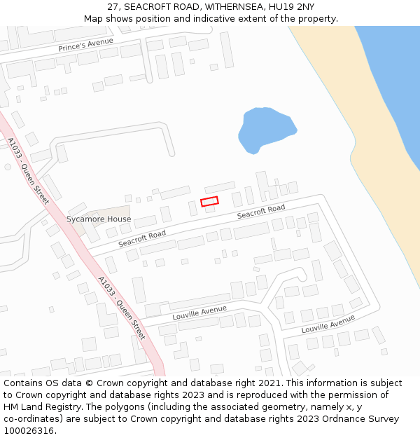 27, SEACROFT ROAD, WITHERNSEA, HU19 2NY: Location map and indicative extent of plot