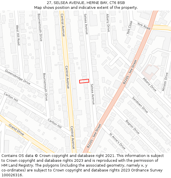 27, SELSEA AVENUE, HERNE BAY, CT6 8SB: Location map and indicative extent of plot