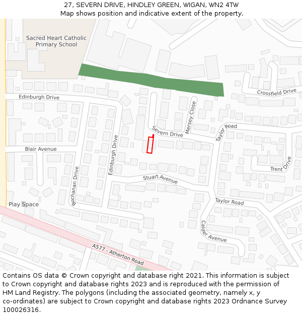 27, SEVERN DRIVE, HINDLEY GREEN, WIGAN, WN2 4TW: Location map and indicative extent of plot