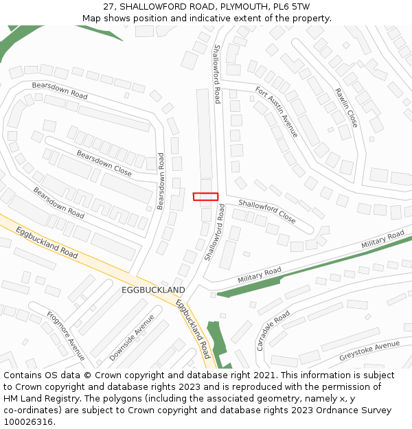 27, SHALLOWFORD ROAD, PLYMOUTH, PL6 5TW: Location map and indicative extent of plot