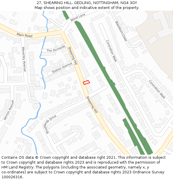 27, SHEARING HILL, GEDLING, NOTTINGHAM, NG4 3GY: Location map and indicative extent of plot