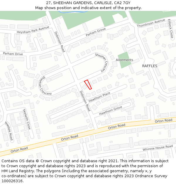 27, SHEEHAN GARDENS, CARLISLE, CA2 7GY: Location map and indicative extent of plot