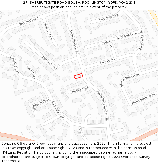 27, SHERBUTTGATE ROAD SOUTH, POCKLINGTON, YORK, YO42 2XB: Location map and indicative extent of plot