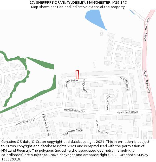 27, SHERRIFFS DRIVE, TYLDESLEY, MANCHESTER, M29 8PQ: Location map and indicative extent of plot