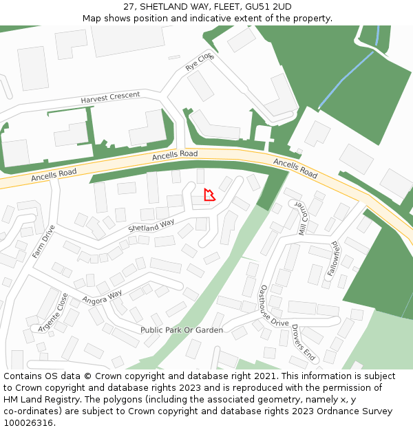 27, SHETLAND WAY, FLEET, GU51 2UD: Location map and indicative extent of plot