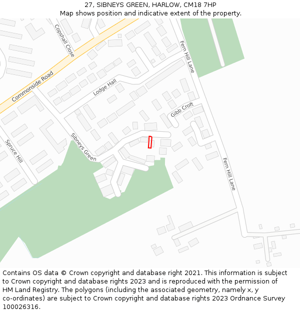 27, SIBNEYS GREEN, HARLOW, CM18 7HP: Location map and indicative extent of plot