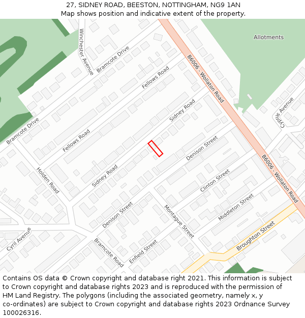 27, SIDNEY ROAD, BEESTON, NOTTINGHAM, NG9 1AN: Location map and indicative extent of plot
