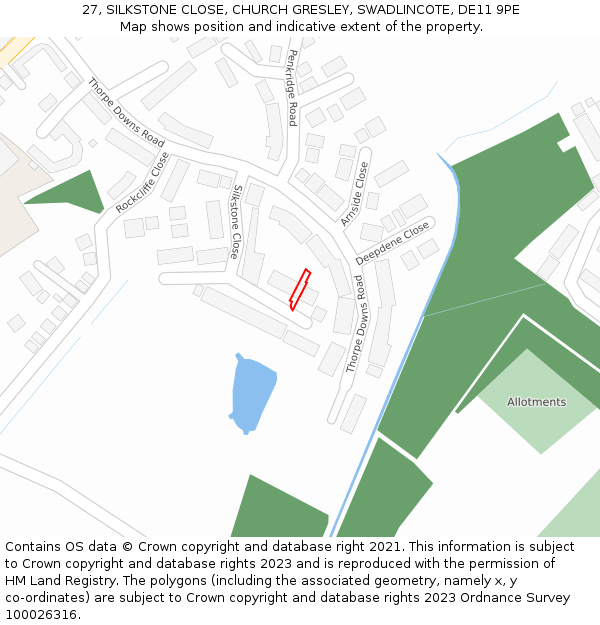 27, SILKSTONE CLOSE, CHURCH GRESLEY, SWADLINCOTE, DE11 9PE: Location map and indicative extent of plot