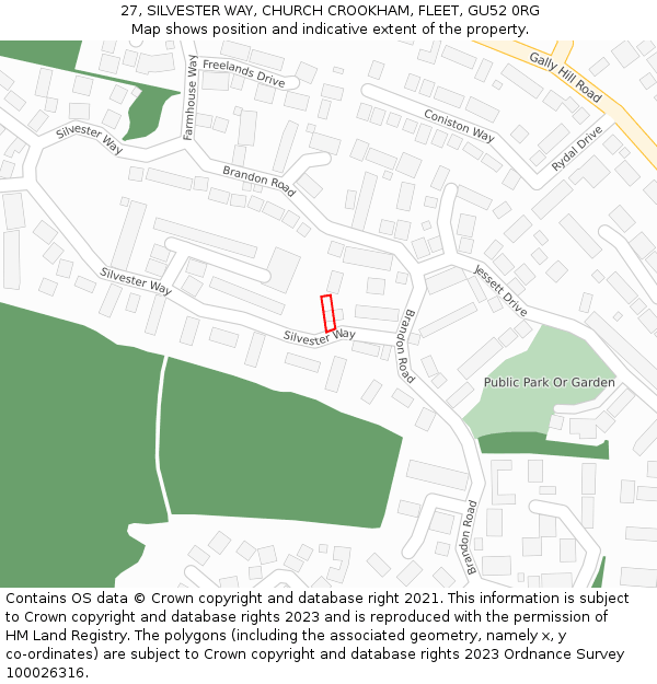 27, SILVESTER WAY, CHURCH CROOKHAM, FLEET, GU52 0RG: Location map and indicative extent of plot