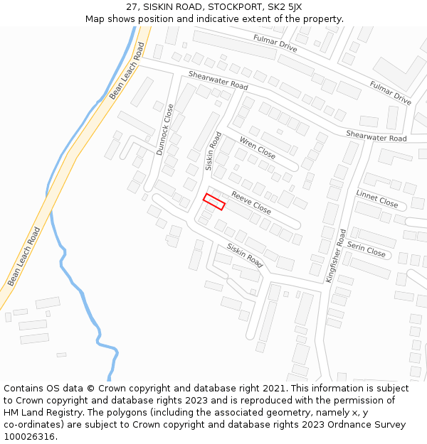 27, SISKIN ROAD, STOCKPORT, SK2 5JX: Location map and indicative extent of plot