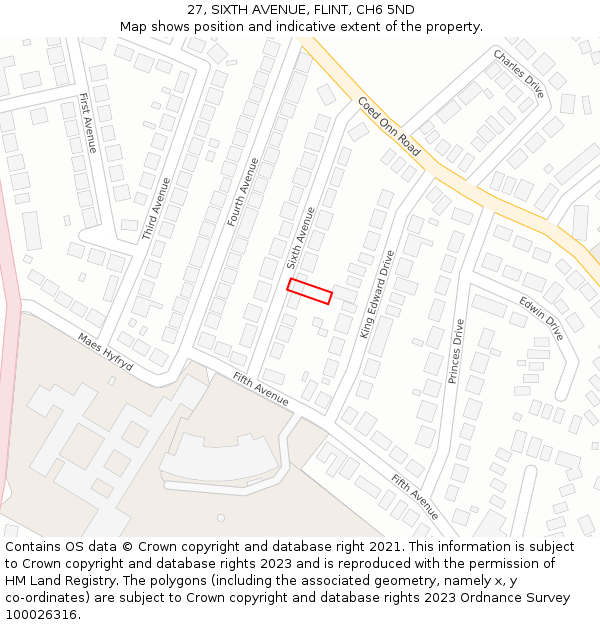 27, SIXTH AVENUE, FLINT, CH6 5ND: Location map and indicative extent of plot