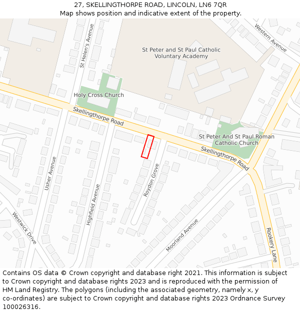 27, SKELLINGTHORPE ROAD, LINCOLN, LN6 7QR: Location map and indicative extent of plot