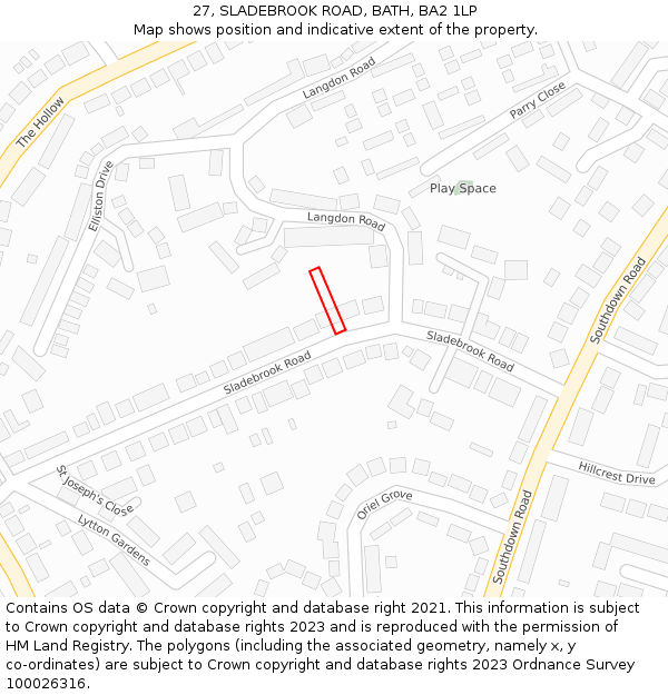 27, SLADEBROOK ROAD, BATH, BA2 1LP: Location map and indicative extent of plot