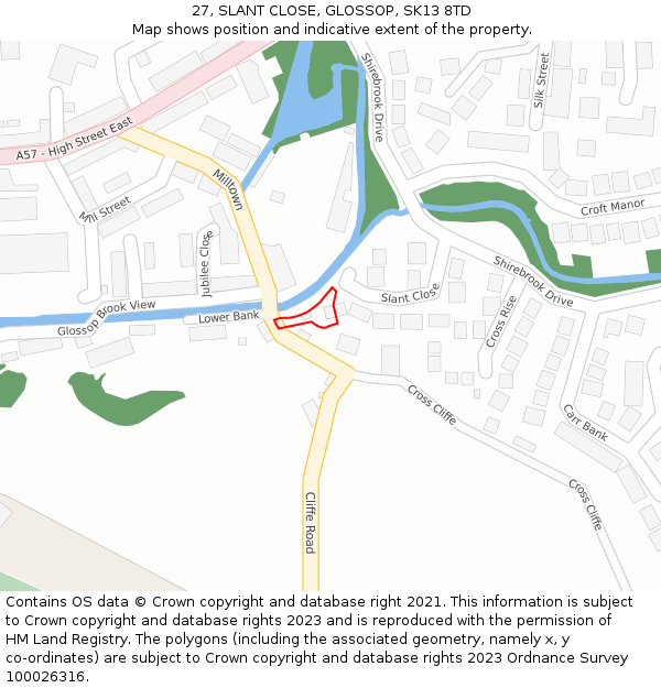27, SLANT CLOSE, GLOSSOP, SK13 8TD: Location map and indicative extent of plot
