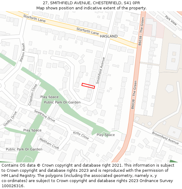 27, SMITHFIELD AVENUE, CHESTERFIELD, S41 0PR: Location map and indicative extent of plot