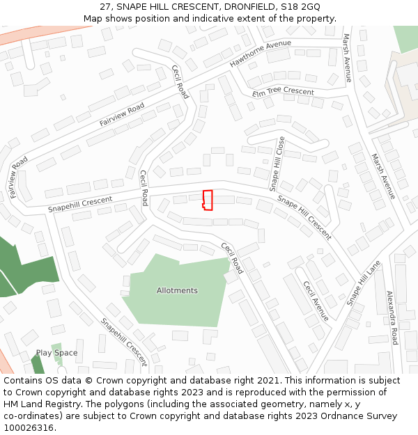 27, SNAPE HILL CRESCENT, DRONFIELD, S18 2GQ: Location map and indicative extent of plot