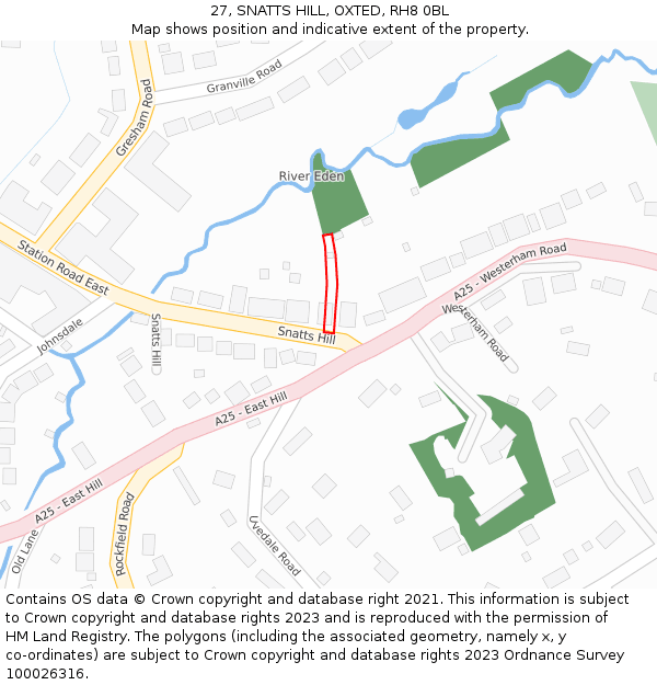 27, SNATTS HILL, OXTED, RH8 0BL: Location map and indicative extent of plot