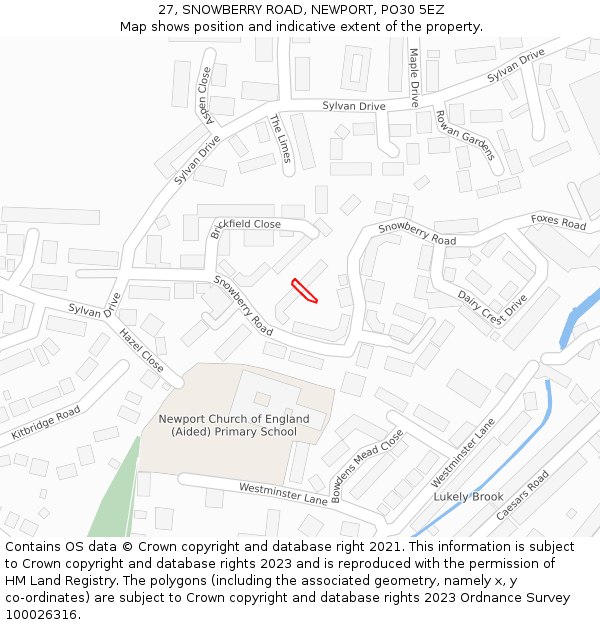 27, SNOWBERRY ROAD, NEWPORT, PO30 5EZ: Location map and indicative extent of plot