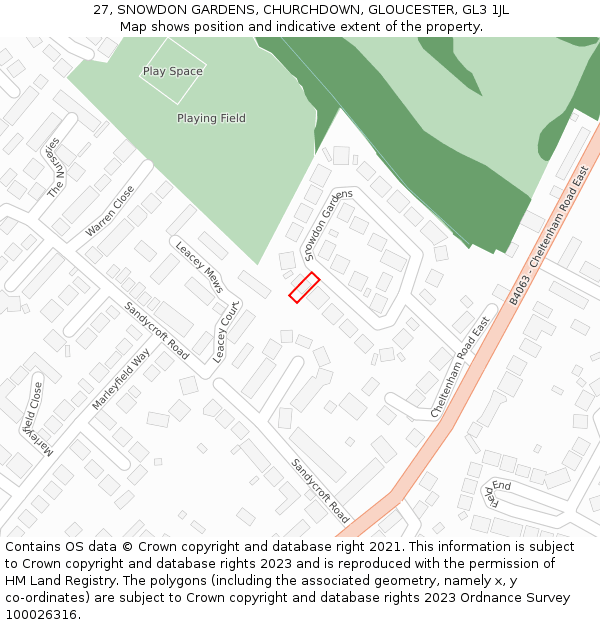 27, SNOWDON GARDENS, CHURCHDOWN, GLOUCESTER, GL3 1JL: Location map and indicative extent of plot