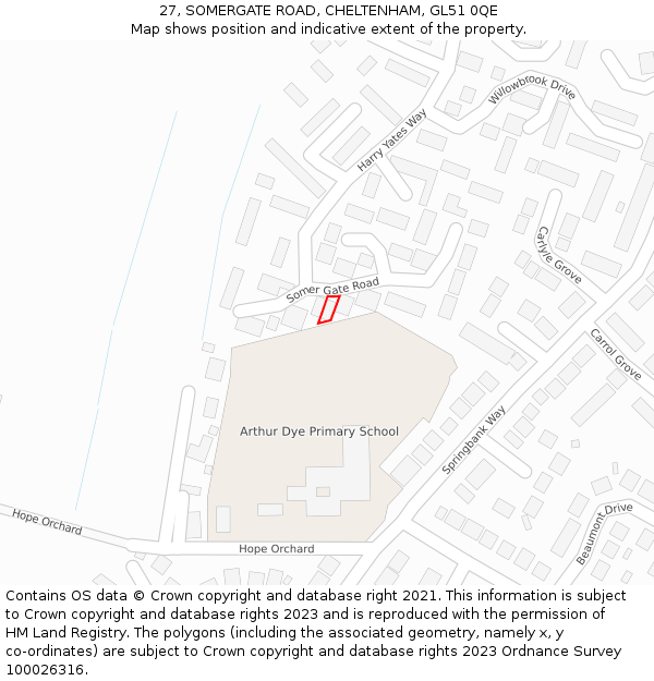 27, SOMERGATE ROAD, CHELTENHAM, GL51 0QE: Location map and indicative extent of plot