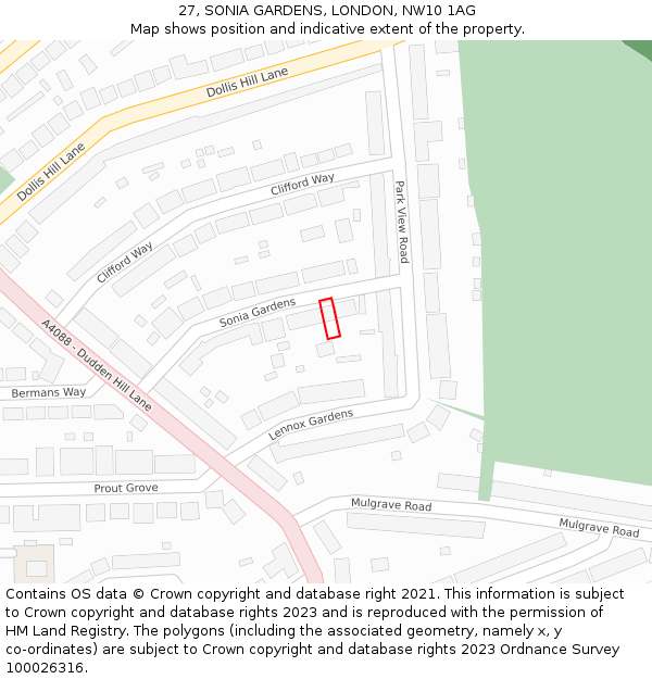 27, SONIA GARDENS, LONDON, NW10 1AG: Location map and indicative extent of plot