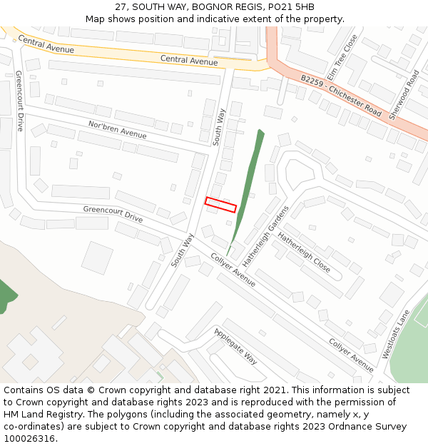 27, SOUTH WAY, BOGNOR REGIS, PO21 5HB: Location map and indicative extent of plot