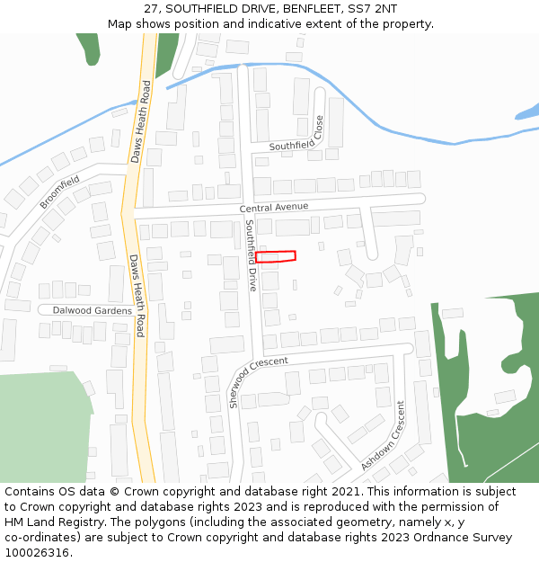 27, SOUTHFIELD DRIVE, BENFLEET, SS7 2NT: Location map and indicative extent of plot