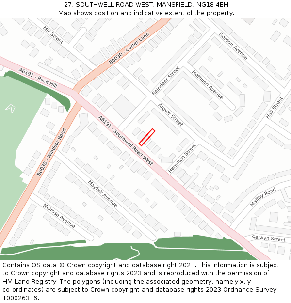 27, SOUTHWELL ROAD WEST, MANSFIELD, NG18 4EH: Location map and indicative extent of plot