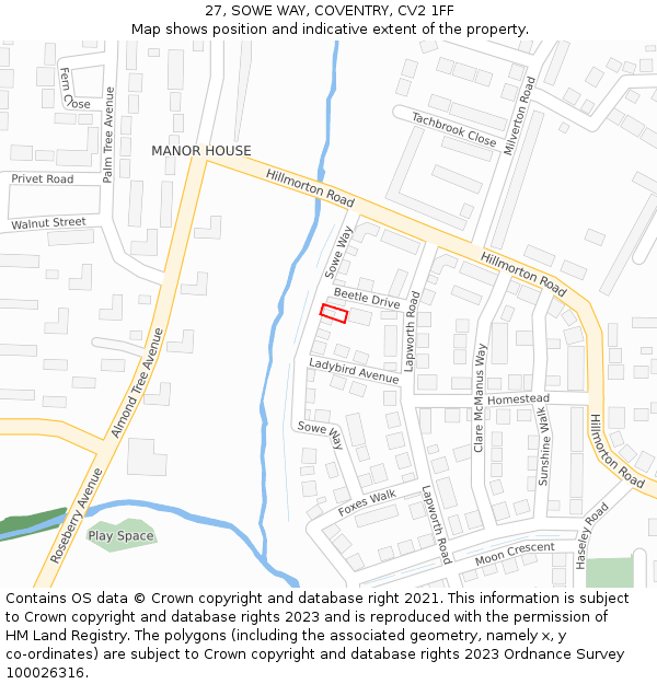 27, SOWE WAY, COVENTRY, CV2 1FF: Location map and indicative extent of plot