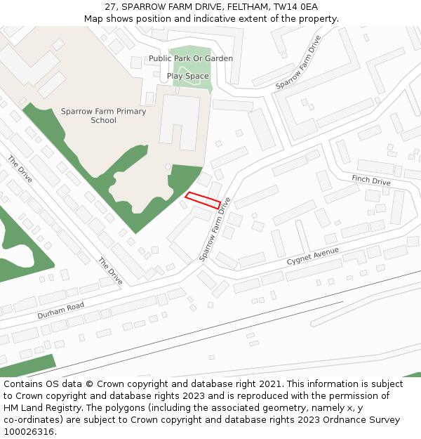 27, SPARROW FARM DRIVE, FELTHAM, TW14 0EA: Location map and indicative extent of plot