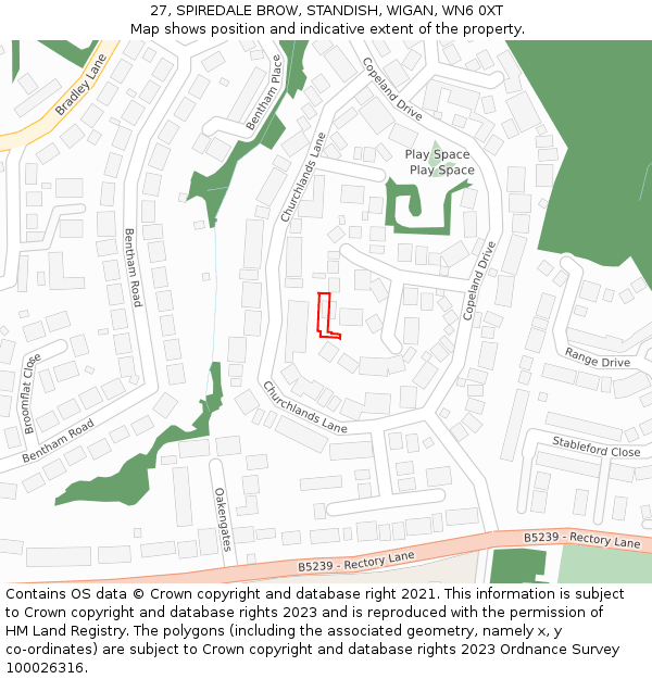 27, SPIREDALE BROW, STANDISH, WIGAN, WN6 0XT: Location map and indicative extent of plot
