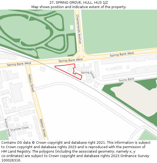 27, SPRING GROVE, HULL, HU3 1JZ: Location map and indicative extent of plot