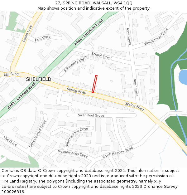 27, SPRING ROAD, WALSALL, WS4 1QQ: Location map and indicative extent of plot