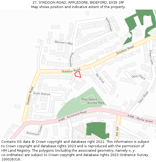 27, STADDON ROAD, APPLEDORE, BIDEFORD, EX39 1RF: Location map and indicative extent of plot