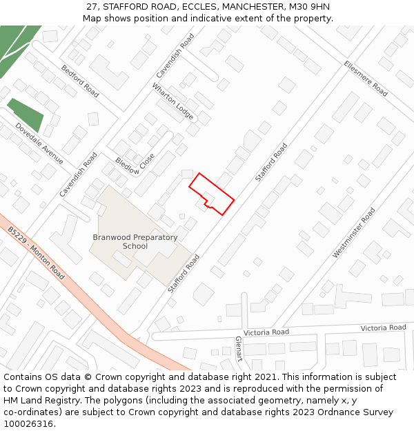 27, STAFFORD ROAD, ECCLES, MANCHESTER, M30 9HN: Location map and indicative extent of plot