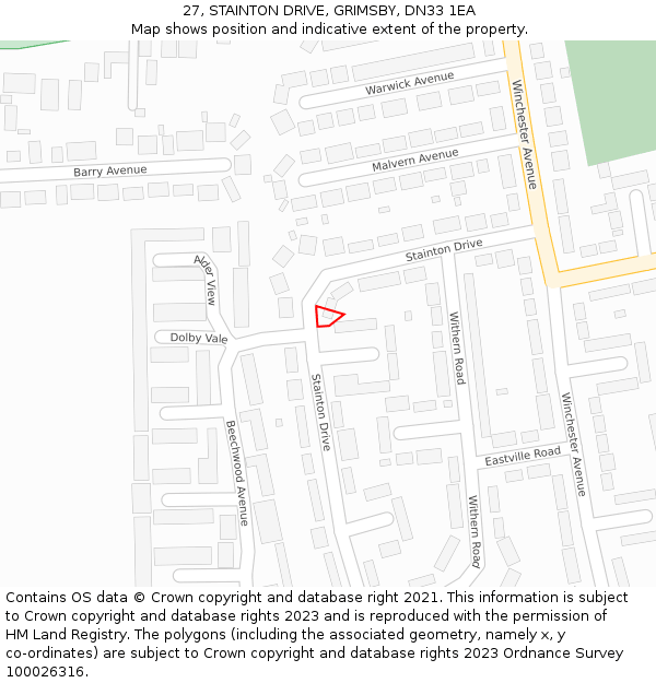 27, STAINTON DRIVE, GRIMSBY, DN33 1EA: Location map and indicative extent of plot