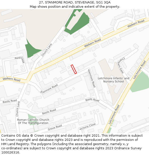 27, STANMORE ROAD, STEVENAGE, SG1 3QA: Location map and indicative extent of plot