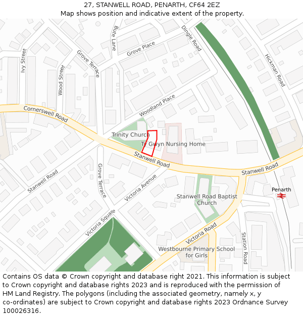 27, STANWELL ROAD, PENARTH, CF64 2EZ: Location map and indicative extent of plot