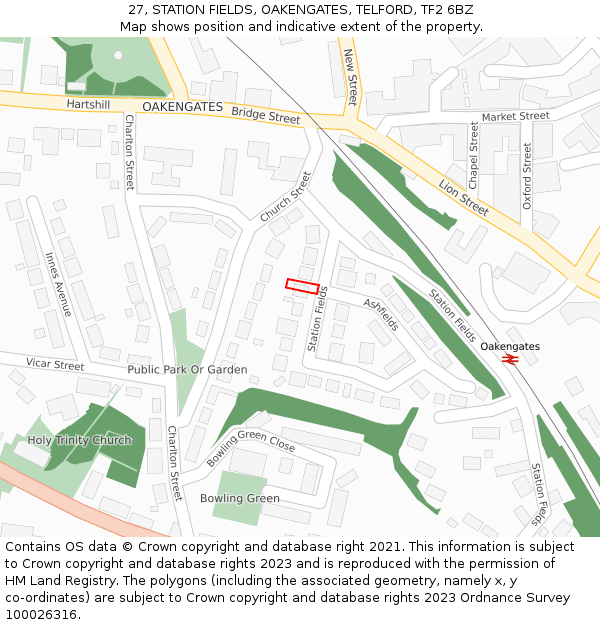 27, STATION FIELDS, OAKENGATES, TELFORD, TF2 6BZ: Location map and indicative extent of plot