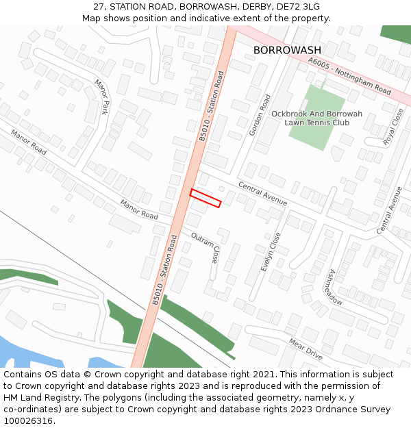 27, STATION ROAD, BORROWASH, DERBY, DE72 3LG: Location map and indicative extent of plot