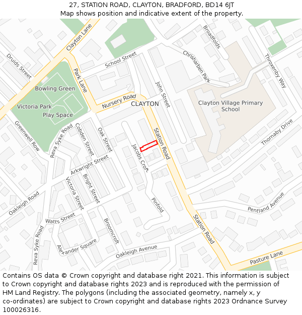 27, STATION ROAD, CLAYTON, BRADFORD, BD14 6JT: Location map and indicative extent of plot