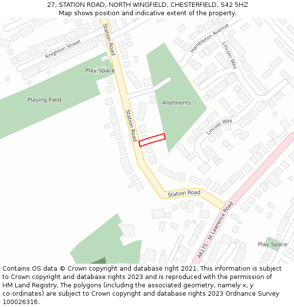 27, STATION ROAD, NORTH WINGFIELD, CHESTERFIELD, S42 5HZ: Location map and indicative extent of plot