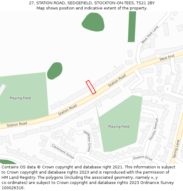 27, STATION ROAD, SEDGEFIELD, STOCKTON-ON-TEES, TS21 2BY: Location map and indicative extent of plot