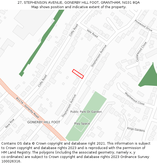 27, STEPHENSON AVENUE, GONERBY HILL FOOT, GRANTHAM, NG31 8QA: Location map and indicative extent of plot