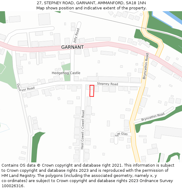 27, STEPNEY ROAD, GARNANT, AMMANFORD, SA18 1NN: Location map and indicative extent of plot