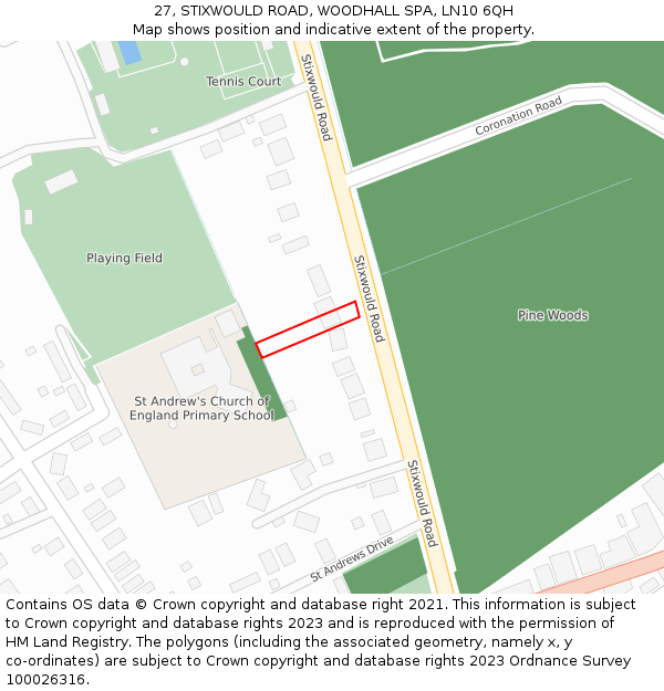 27, STIXWOULD ROAD, WOODHALL SPA, LN10 6QH: Location map and indicative extent of plot