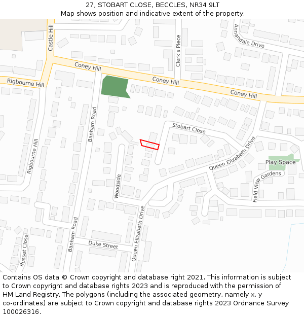 27, STOBART CLOSE, BECCLES, NR34 9LT: Location map and indicative extent of plot